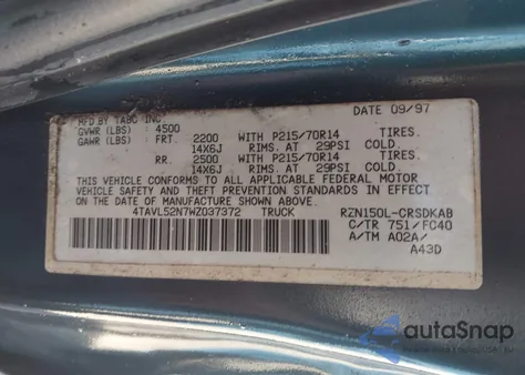 1998 Toyota Tacoma из США, поврежденный, VIN 4TAVL52N7WZ037372